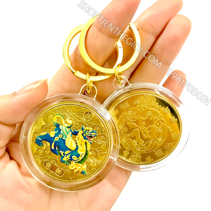 Móc Khóa Xu Tỳ Hưu mạ vàng in màu - SP005939